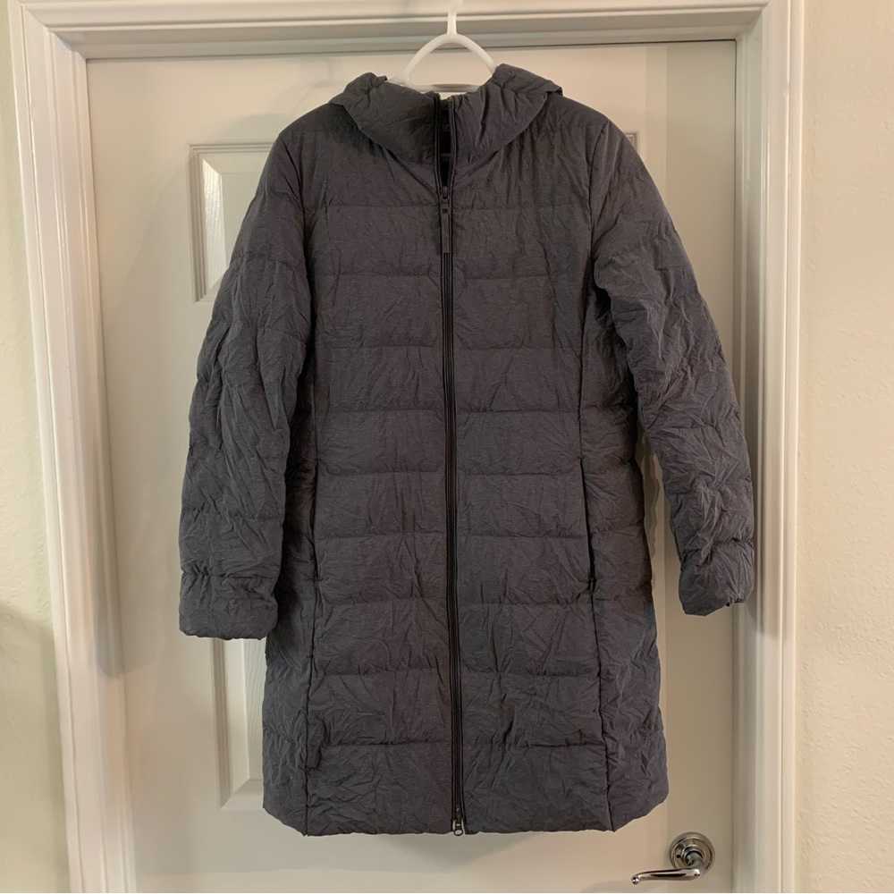 Uniqlo Grey Ultra Light Down Hooded Puffer Jacket Sz M